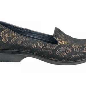 Dansko Womens Olivia Loafers Slip On BlackGold metallic snake skin Print Suede 3